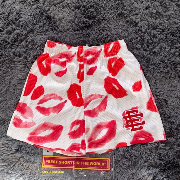 Eric Emanuel Red and White Mini Athletic Shorts